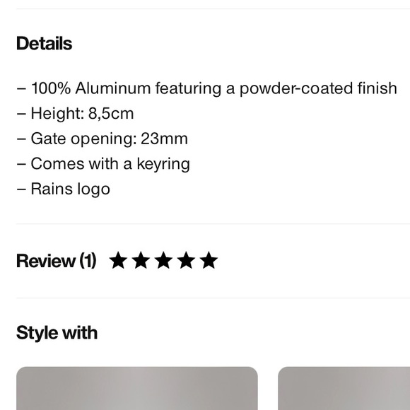 Rains Drop Carabiner & Keyring, NWT, Black & Silver - Picture 4 of 4